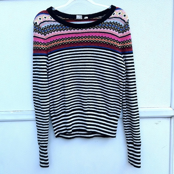 Gap fair aisle sweater black/white multi striped women’s XS cotton blend preppy - Picture 11 of 12